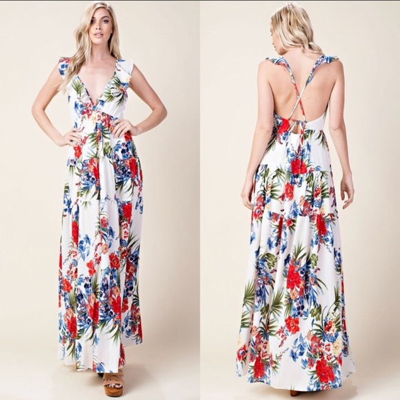Floral Plunging Ruffle V-Neck Maxi - Picture 3 of 7